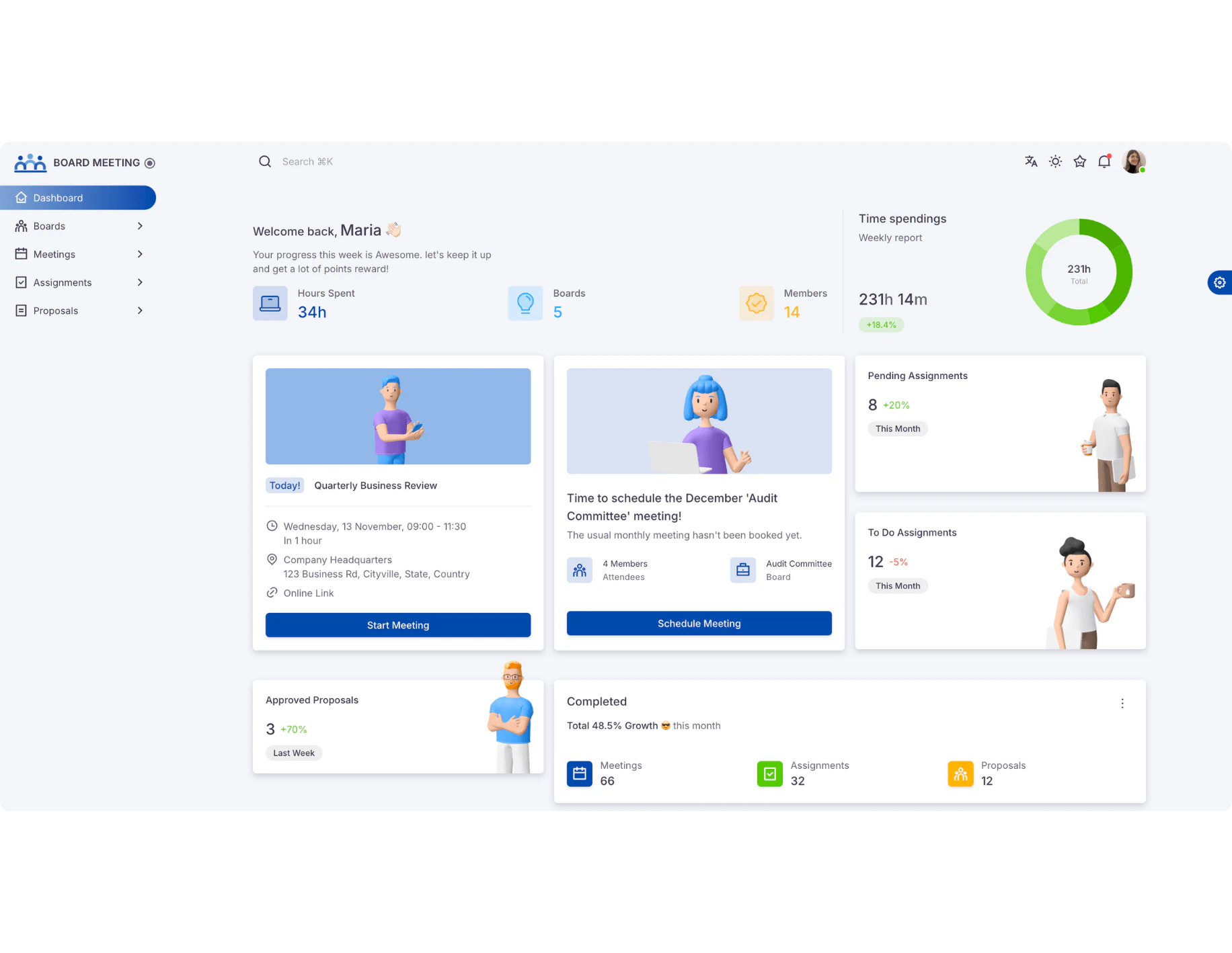 Board Meeting Web App dashboard screenshot