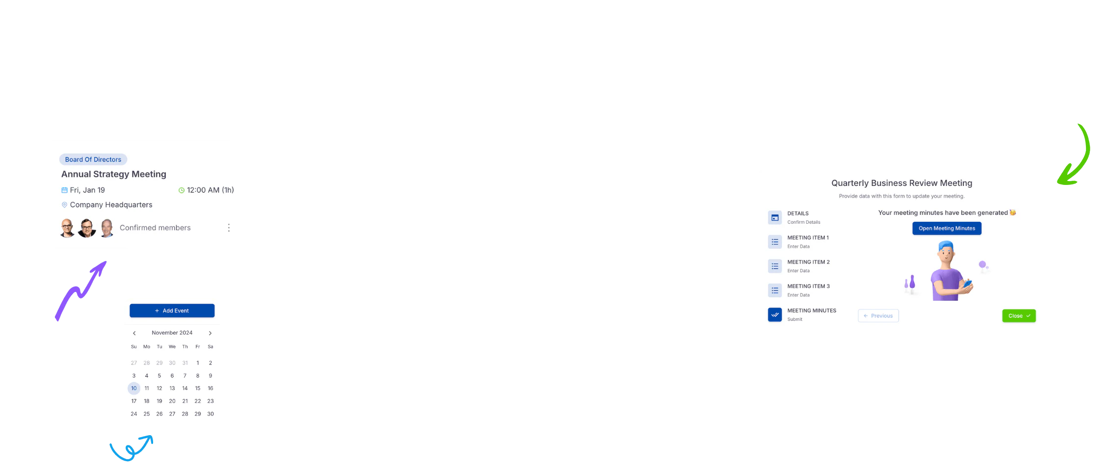 Board Meeting Web App elements screenshot